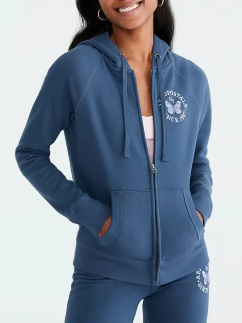 Embroidered sweatshirts custom butterfly full-zip hoodie