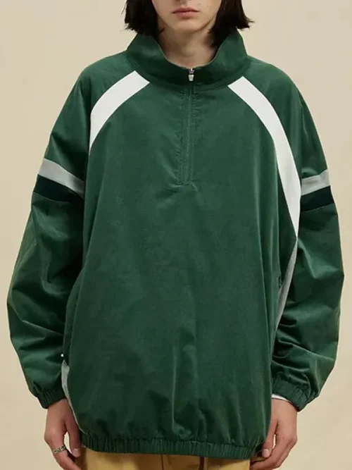 Custom collegiate sweatshirt dark green half-zip track jacket