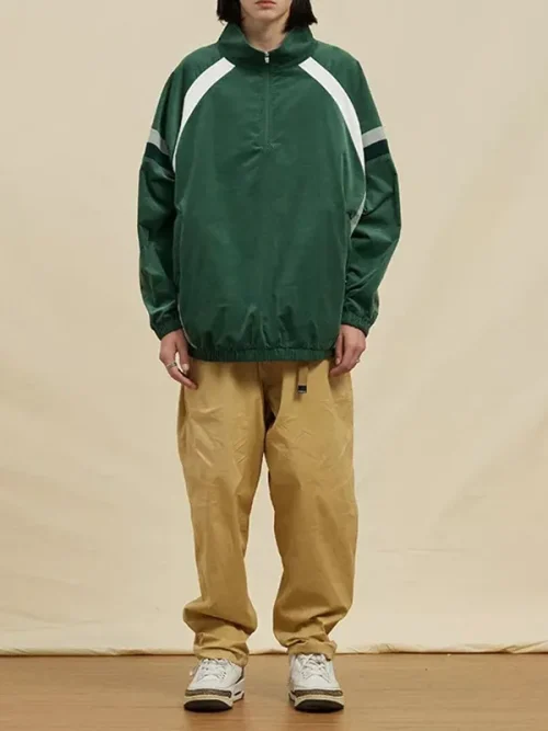 Custom collegiate sweatshirt dark green half-zip track jacket - Image 5