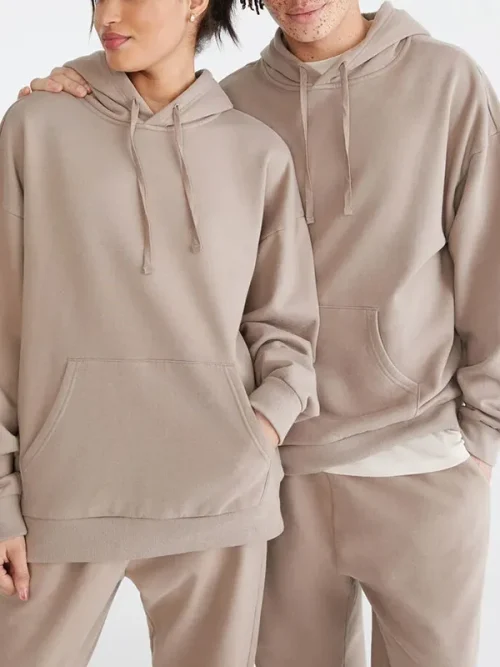 Custom couple sweatshirts light khakir slightly dropped shoulders hoodie