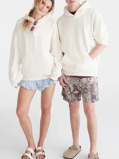 Custom couple sweatshirts light khakir slightly dropped shoulders hoodie - Image 5