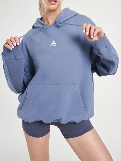 Custom Light blue 460g heavy cotton hooded sweatshirts