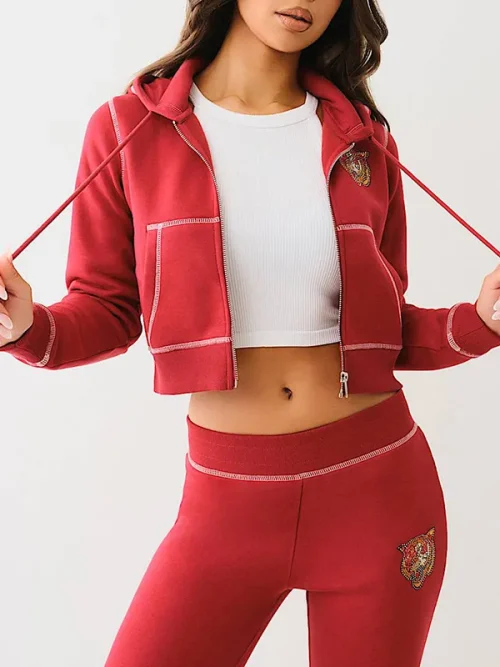 Alternative view of Custom zip up sweatshirts rhinestone tiger hoodie