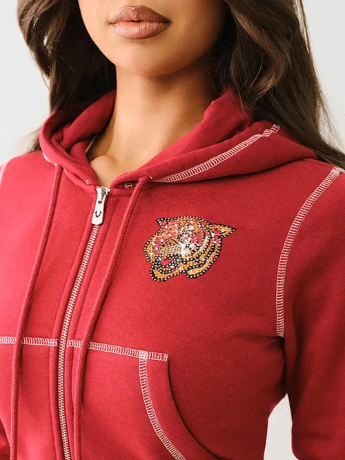 Custom zip up sweatshirts rhinestone tiger hoodie - Image 3