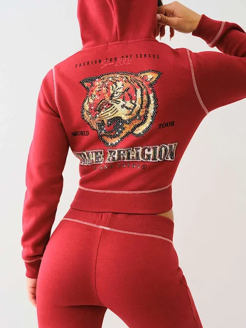Custom zip up sweatshirts rhinestone tiger hoodie - Image 4