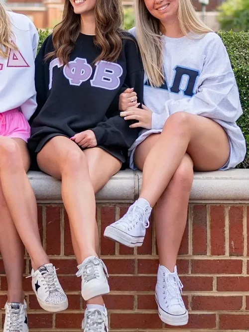 Custom greek letter embroidery sweatshirts light gray loose style - Image 5