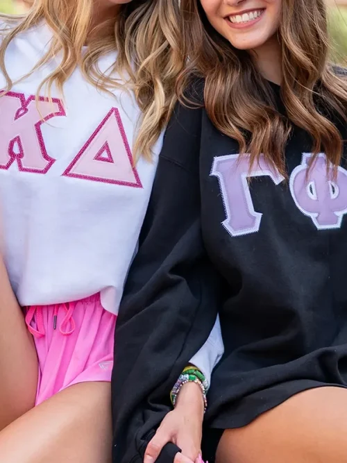 Custom greek letter embroidery sweatshirts light gray loose style - Image 4