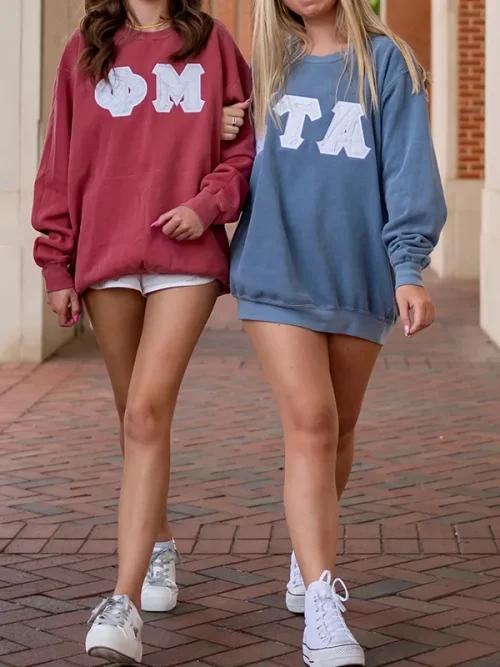Custom greek letter embroidery sweatshirts light gray loose style - Image 6