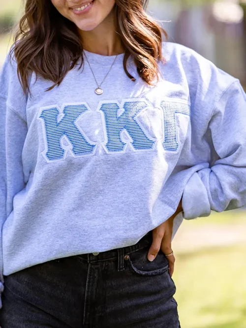 Alternative view of Custom greek letter embroidery sweatshirts light gray loose style