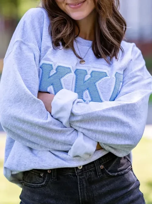 Custom greek letter embroidery sweatshirts light gray loose style