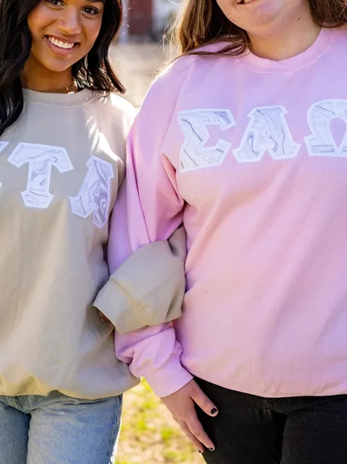 Custom greek letter embroidery sweatshirts light gray loose style - Image 3