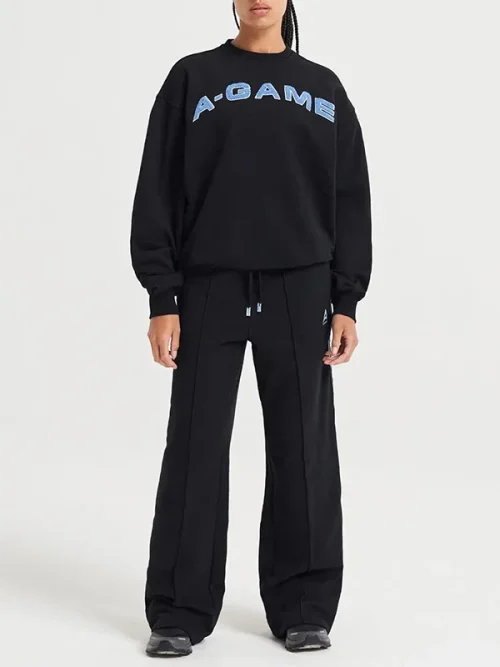 Custom felt letter sweatshirts dropped shoulders loose round neckline - Image 4