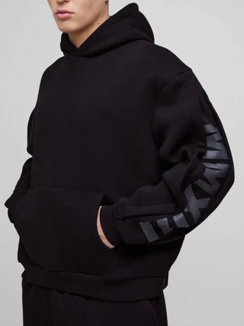 Custom sweatshirt with sleeve print black heavyweight hoodie