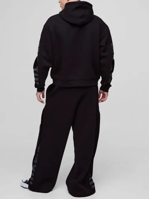 Custom sweatshirt with sleeve print black heavyweight hoodie - Image 3