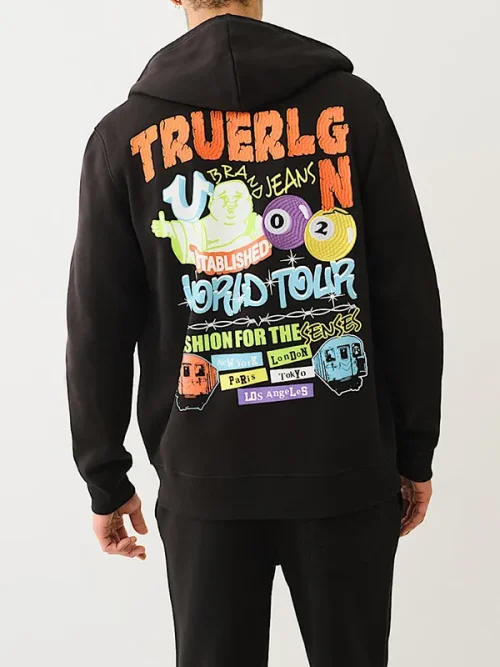 Custom black sweatshirt 3D color offset printing process - Image 5