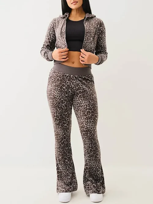Custom rhinestone sweatshirts velour leopard zip hoodie - Image 6