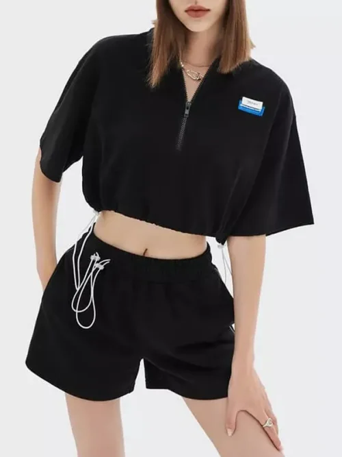 Custom half zip sweatshirts mint green short sports style polo suit - Image 5