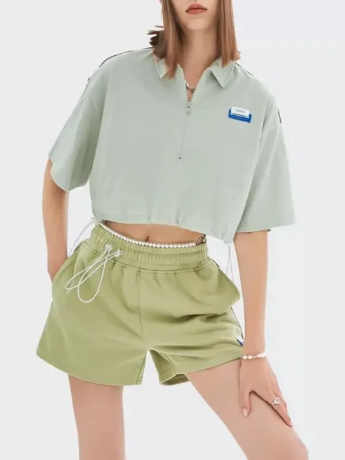Alternative view of Custom half zip sweatshirts mint green short sports style polo suit