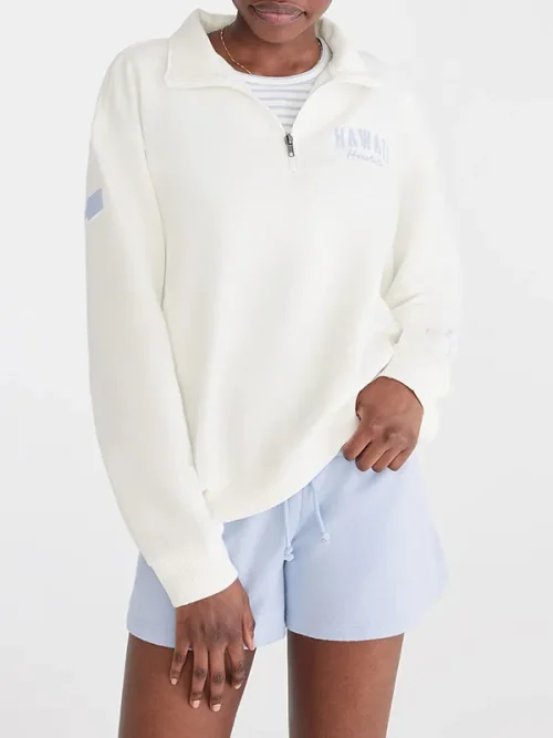 Custom white oversized quarter-zip sweatshirt