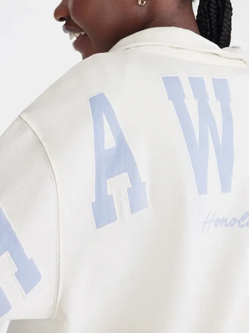 Custom white oversized quarter-zip sweatshirt - Image 3