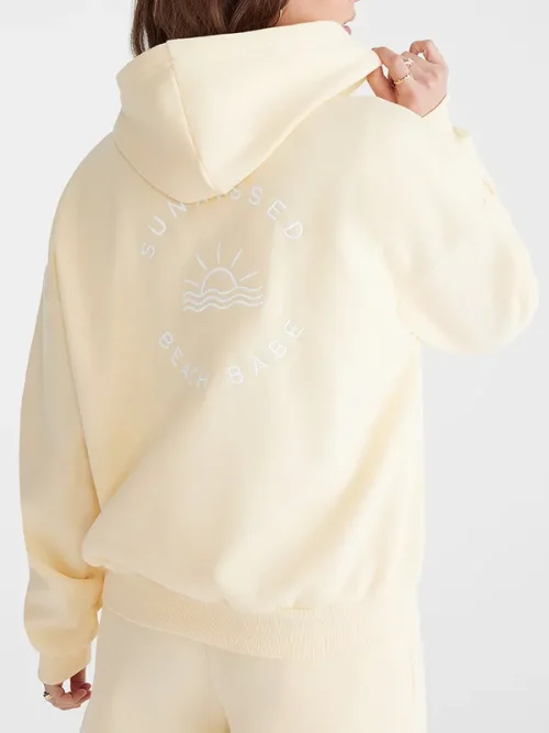 Alternative view of Custom Embroidered Hooded Sweatshirts Light Yellow Loose Pullover