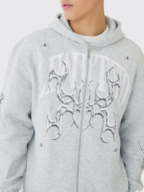 Printed Sweatshirts Custom 3D Metal Thorn Pattern Space Cotton Zipper Shirt - Image 3
