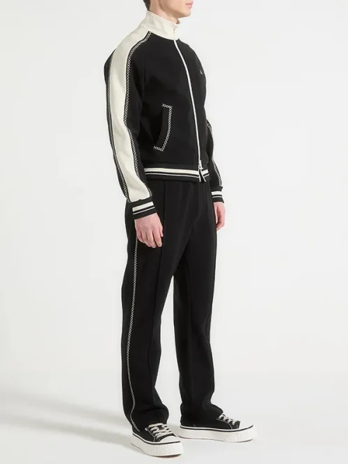 Best quality custom sweatshirts black and white contrast stand collar jacket - Image 5