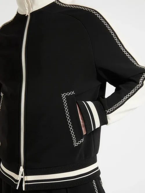 Best quality custom sweatshirts black and white contrast stand collar jacket - Image 4
