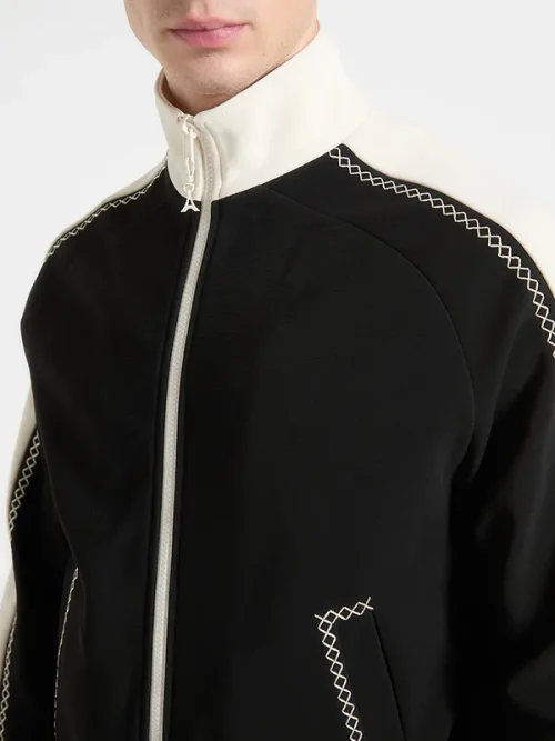 Best quality custom sweatshirts black and white contrast stand collar jacket - Image 3