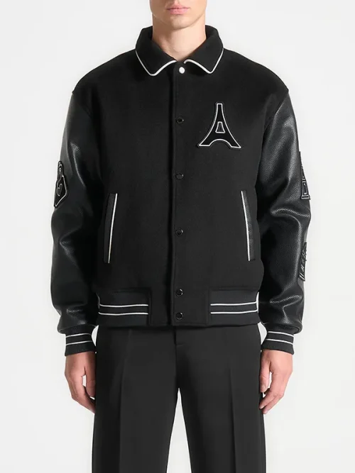 Quality custom sweatshirts paneled leather sleeve baseball jacket