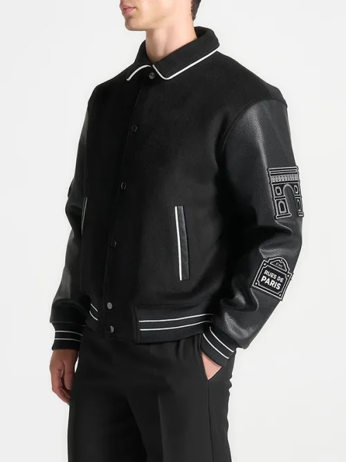 Alternative view of Quality custom sweatshirts paneled leather sleeve baseball jacket