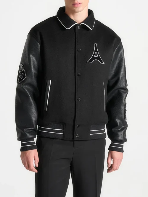 Quality custom sweatshirts paneled leather sleeve baseball jacket - Image 3