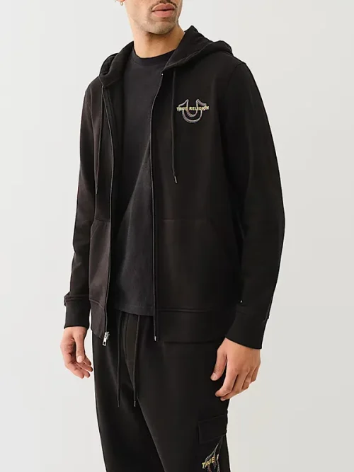 Custom embroidered horseshoe logo loose hooded sweatshirts - Image 5