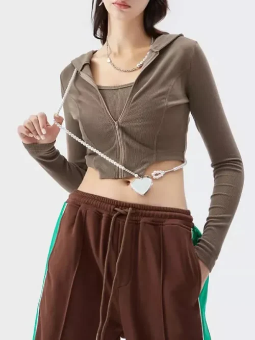 Best Custom Sweatshirts Mustard Yellow Cropped Hoodie with Asymmetrical Hem - Image 5