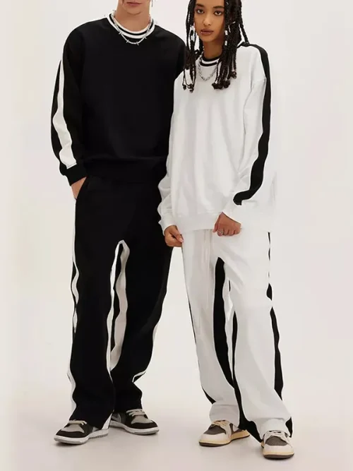 Custom black and white striped crew neck pullover sweatshirts - Image 5