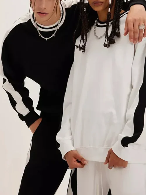 Alternative view of Custom black and white striped crew neck pullover sweatshirts