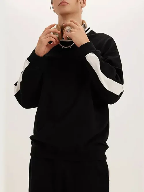 Custom black and white striped crew neck pullover sweatshirts - Image 3