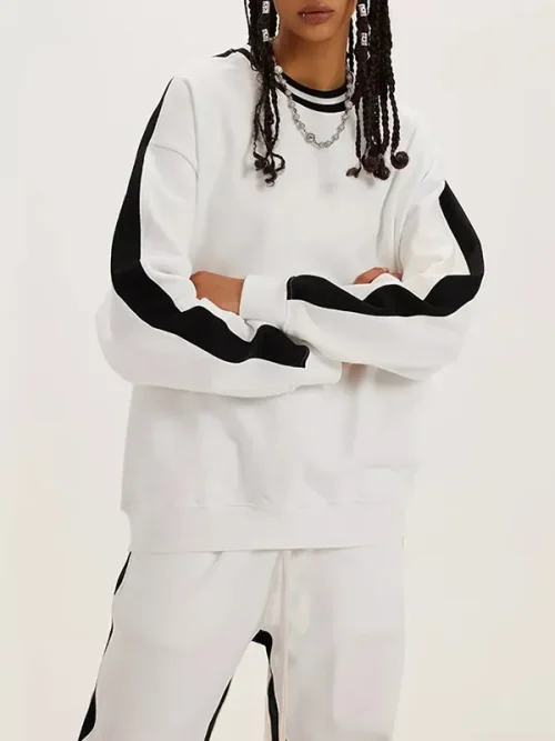 Custom black and white striped crew neck pullover sweatshirts