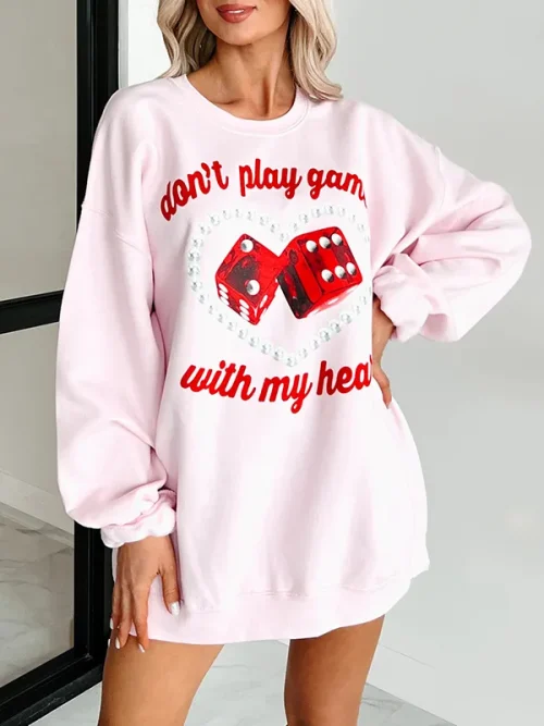 Custom pink sweatshirt large print loose long pullover - Image 3