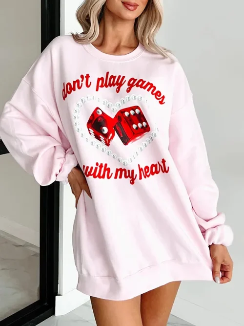 Alternative view of Custom pink sweatshirt large print loose long pullover