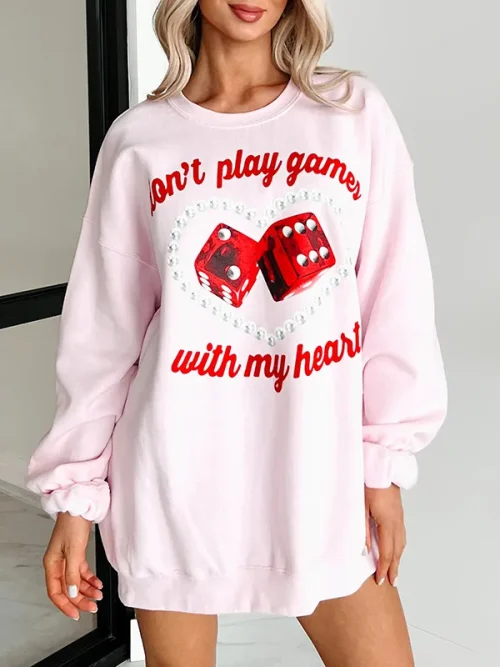 Custom pink sweatshirt large print loose long pullover