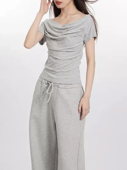 Custom tee shirts off-the-shoulder cropped top - Image 3