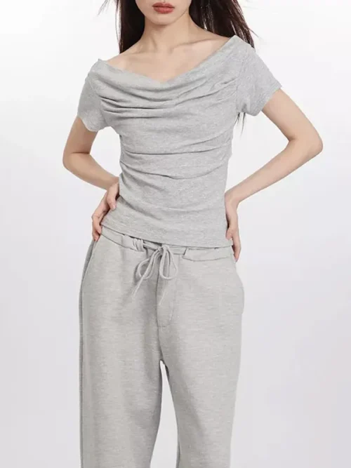 Custom tee shirts off-the-shoulder cropped top - Image 2