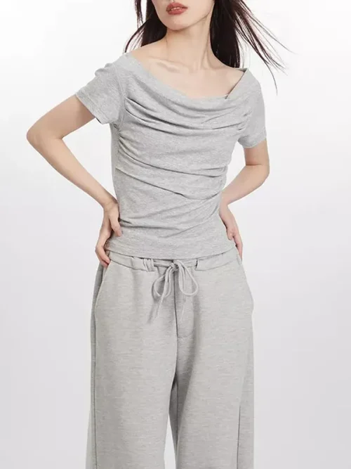 Custom tee shirts off-the-shoulder cropped top - Image 4