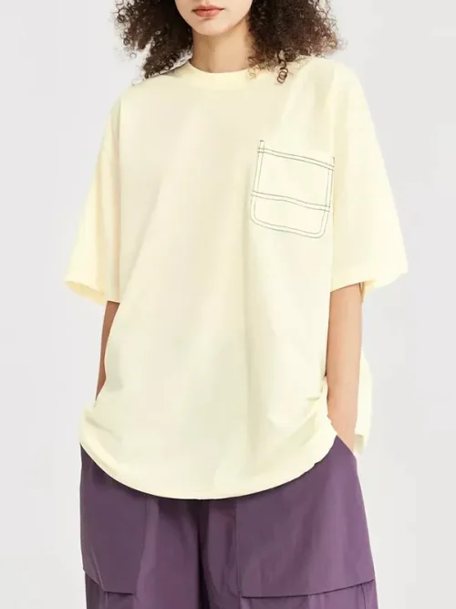 Custom Made Cream Minimalist Pocket T shirt