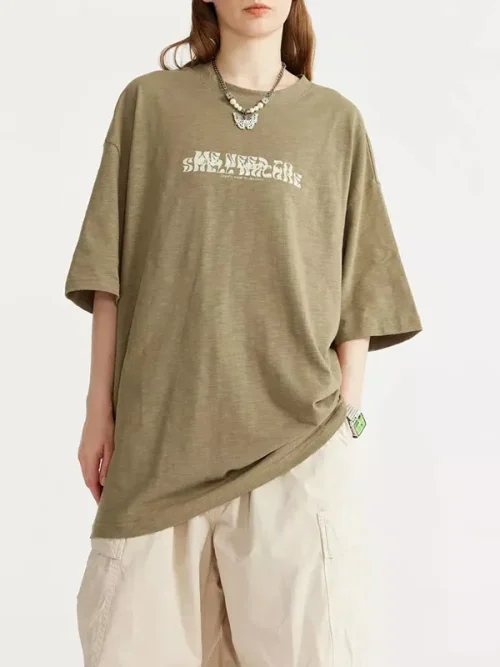 Custom Olive green trendy print short-sleeved t shirt for women