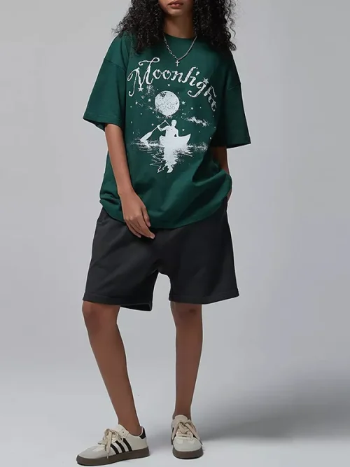 Alternative view of Custom Starry Sky Canoe Printing Loose Fit T hirt