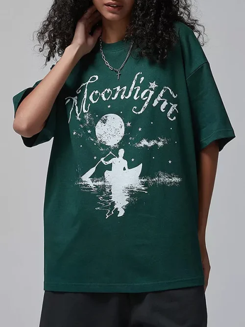 Custom Starry Sky Canoe Printing Loose Fit T hirt