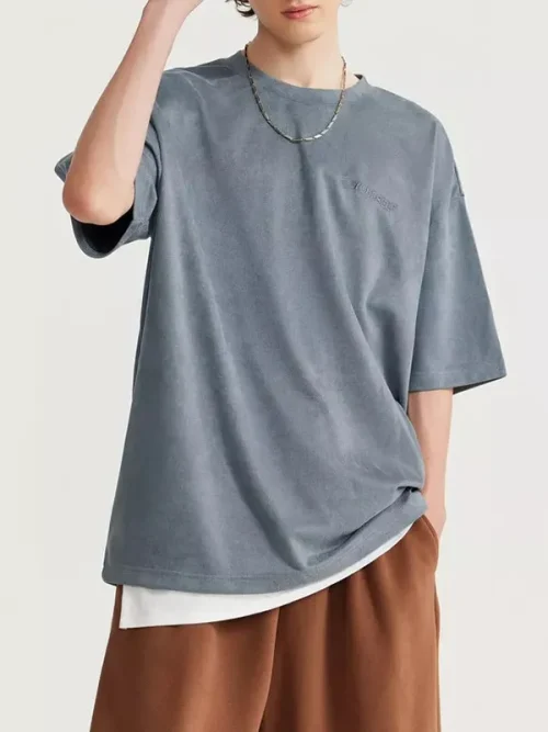 Custom simple style gray embroidered letter T shirt