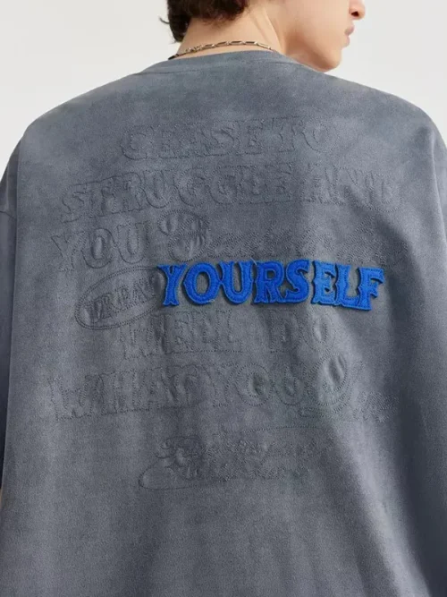 Alternative view of Custom simple style gray embroidered letter T shirt